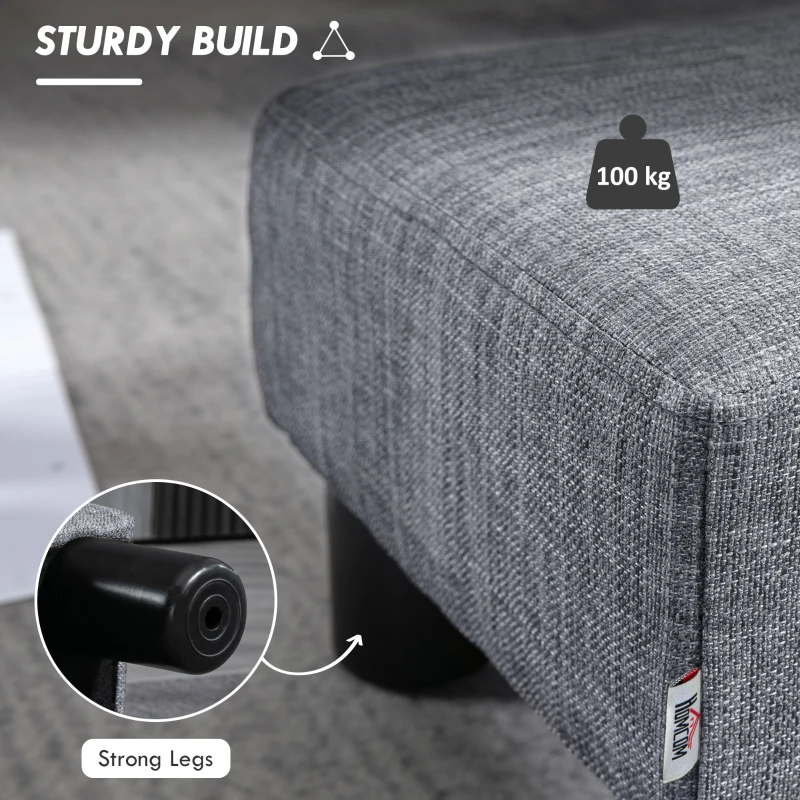HOMCOM Linen Fabric Footstool Ottoman Cube with 4 Plastic Legs