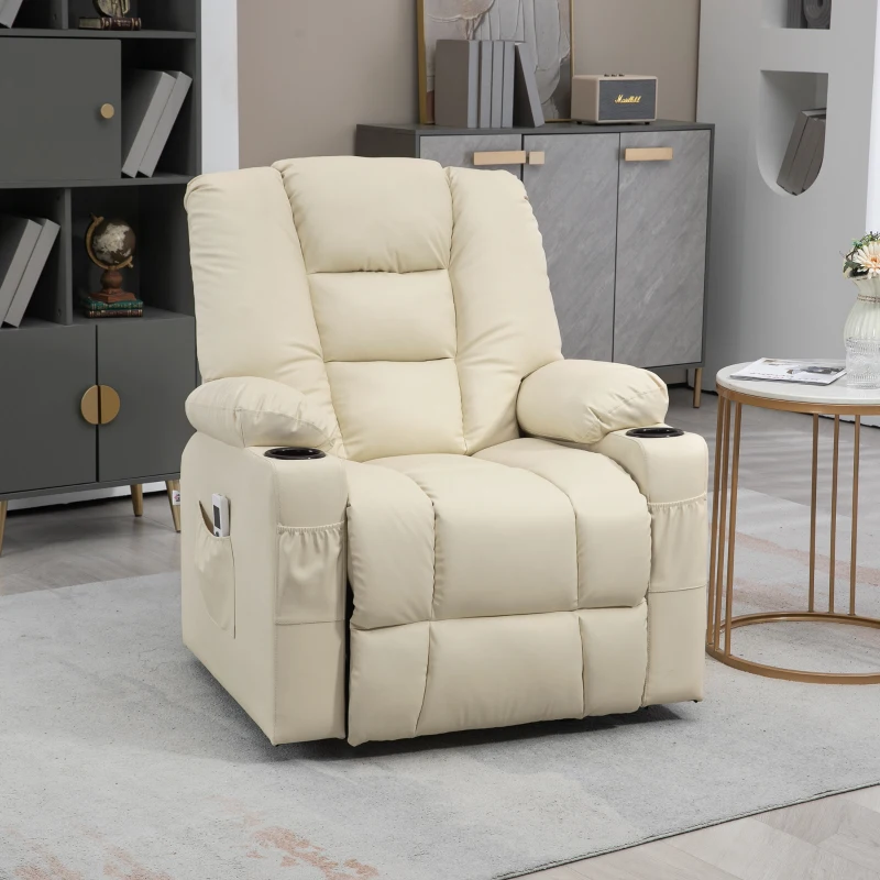 HOMCOM Massagesessel Aufstehhilfe Seniorensessel, inkl. Fernbedienung, 4 Massagemodi, 90  cm x 98 cm x 102 cm, Creme