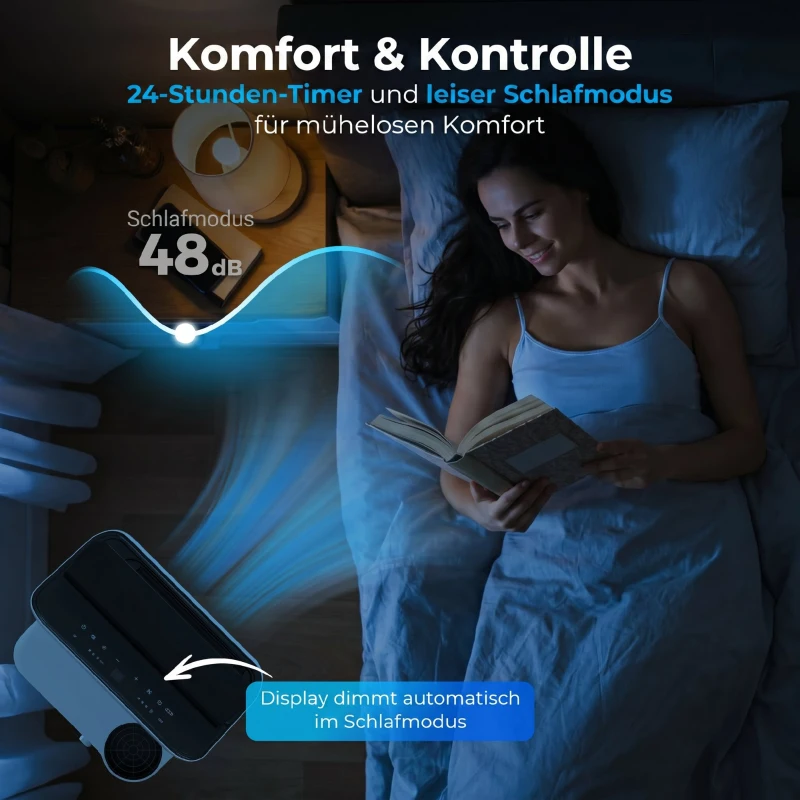 HOMCOM Mobiles Klimagerät 12.000 BTU mit Inverter-Technologie, Klimaanlage mit 60° Schwenkfunktion, 24H-Timer, Fernbedienung