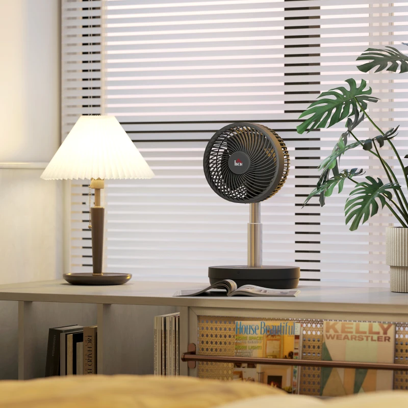 HOMCOM Ventilateur de bureau avec télécommande et batterie rechargeable, alimenté par USB, inclinaison et hauteur réglables, noir