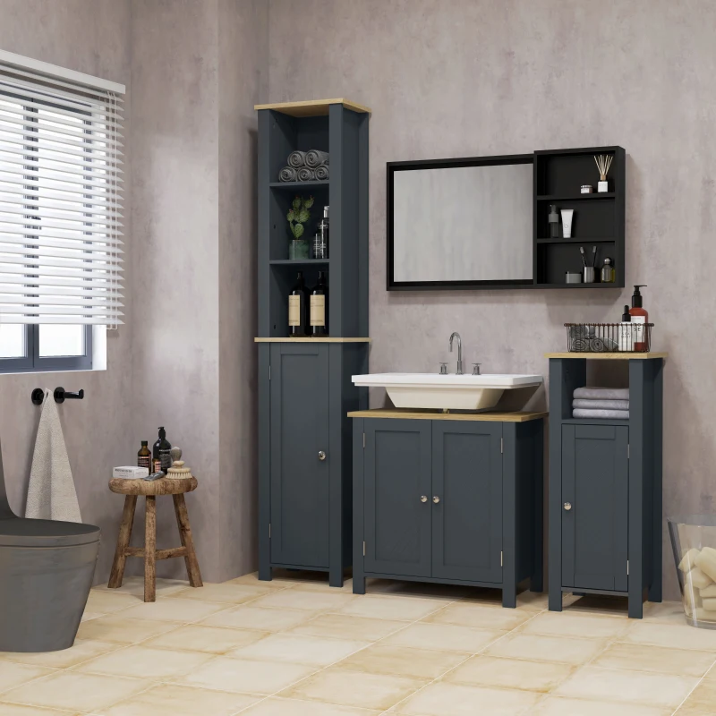 kleankin Mobile Sottolavabo in Truciolato e MDF a 2 Ante con Ripiano Interno Regolabile, 60x30x60 cm, Grigio