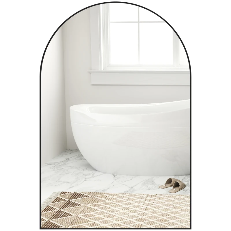HOMCOM Oglindă de baie arcuită din aliaj de aluminiu și sticlă 60x90 cm pentru dormitor și living, negru