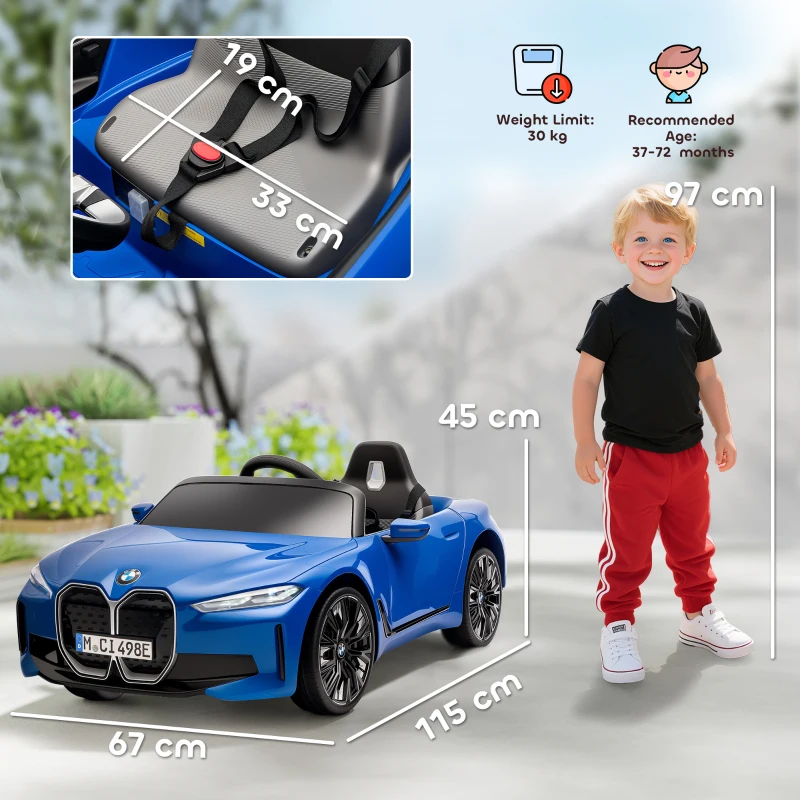 HOMCOM BMW i4 Licensed 12V Kids Electric Ride-On Car, Blue