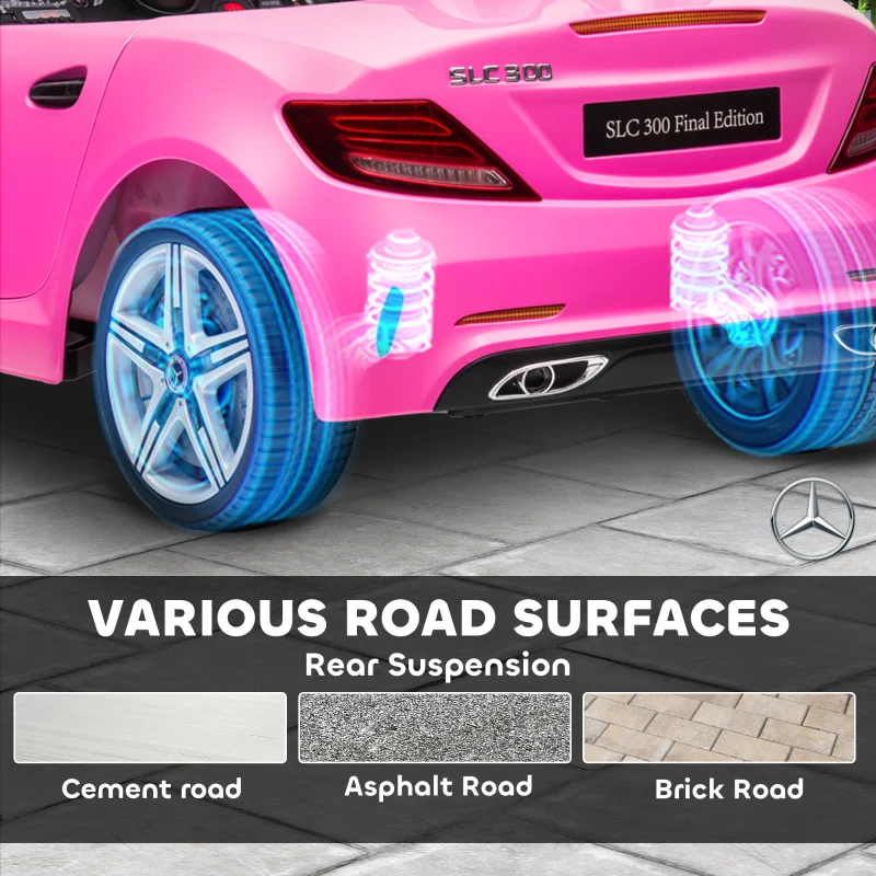 HOMCOM Benz SLC 300  Licensed 12V Kids Electric Ride On, with Music, Remote Control, LED Headlights, Horn, Pink