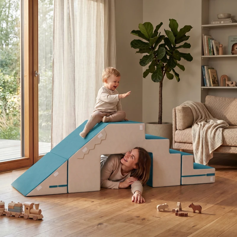 AIYAPLAY Spielsofa Samt 2-Teiliges Kindersofa aus Schaumstoff Waschbar Modulares Kindercouch  für Kinder 0,5 bis 3 Jahre