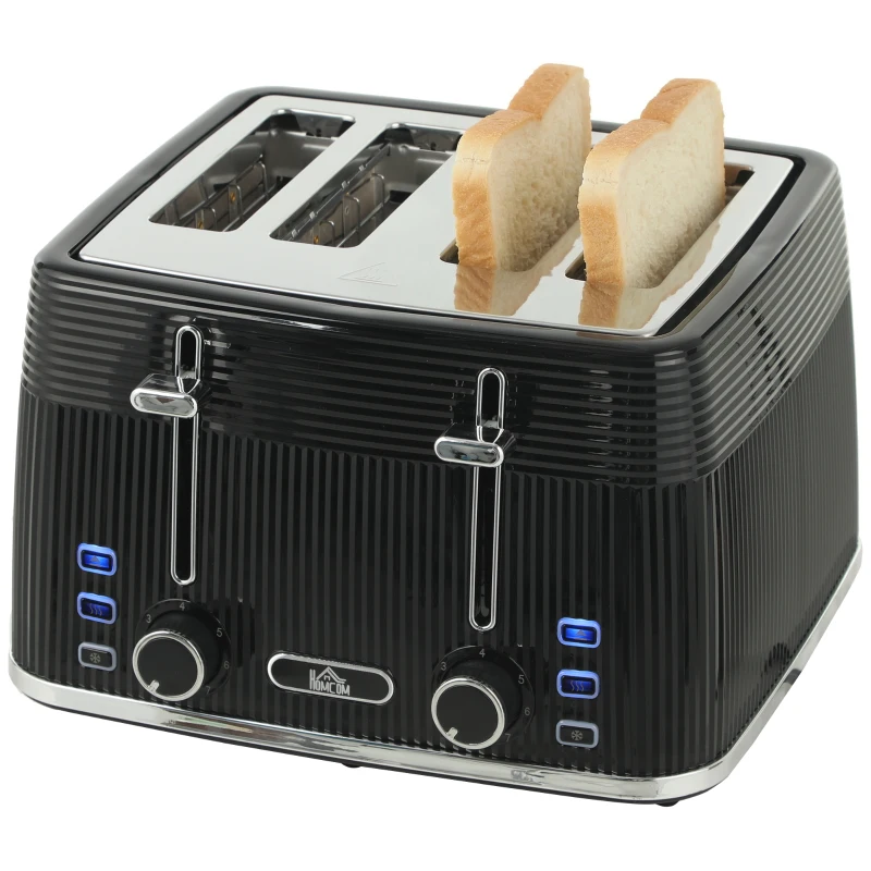 HOMCOM 4 Slice Toaster with 7 Browning Levels, Bread Toaster with Removable Crumb Tray, Black