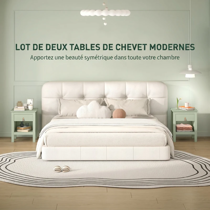 HOMCOM Lot de 2 tables de chevet avec tiroir et compartiment ouvert, 45 x 40 x 55 cm, vert