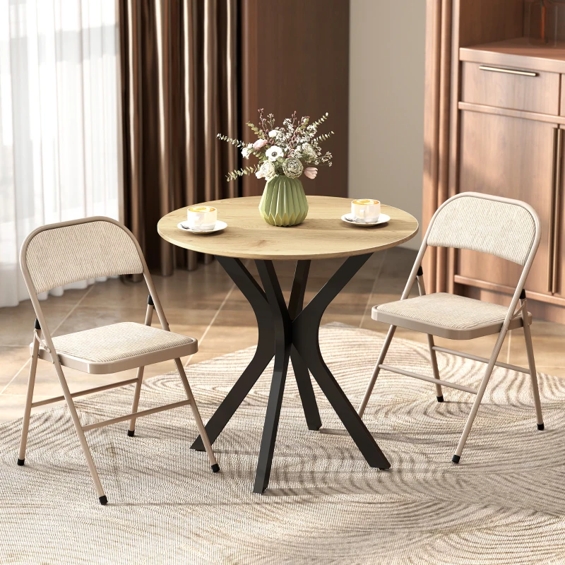 HOMCOM Juego de 2 Sillas Plegables Tapizadas en Lino Sintético con Respaldo y Estructura de Acero para Salón 45x46x78 cm Beige
