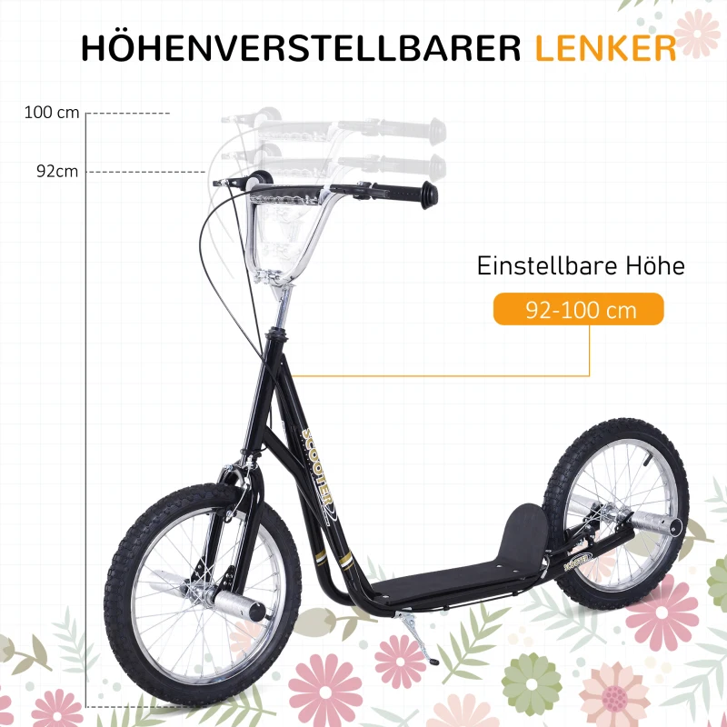 HOMCOM kinderscooter step kickscooter stadsscooter kinderstep kickboard vanaf 5 jaar 16 inch zwart 143 x 58 x 92-100 cm(m-4)