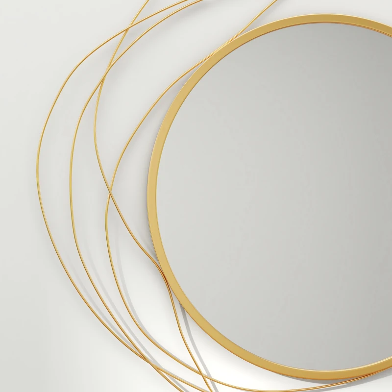 HOMCOM Espejo Decorativo de Pared Adorno de Pared Metálico Ø65 cm con Ganchos para Salón Dormitorio Pasillo Dorado