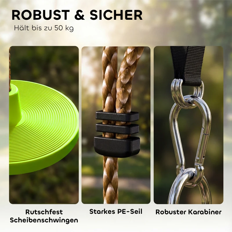 AIYAPLAY Kletterseil Schaukel Baum Kinderschaukel mit Plattform Scheibenschaukel Sitz Outdoor Spielset für 3-8 Jahre Kinder Grün