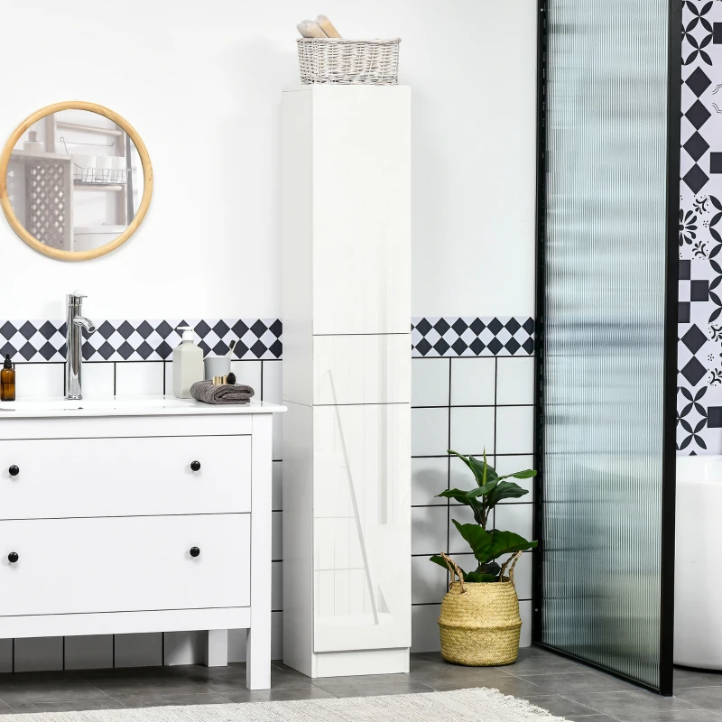 kleankin Columna de Baño con 1 Cajón y 5 Estantes Abiertos Mueble Auxiliar de Baño Estilo Moderno 30x28x170 cm Blanco