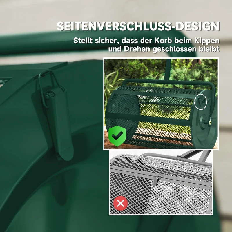 Outsunny Kompoststreuer 75L 61x40cm Düngerstreuer Rasen Garten mit T-Griff Mesh-Korb Metall Grün