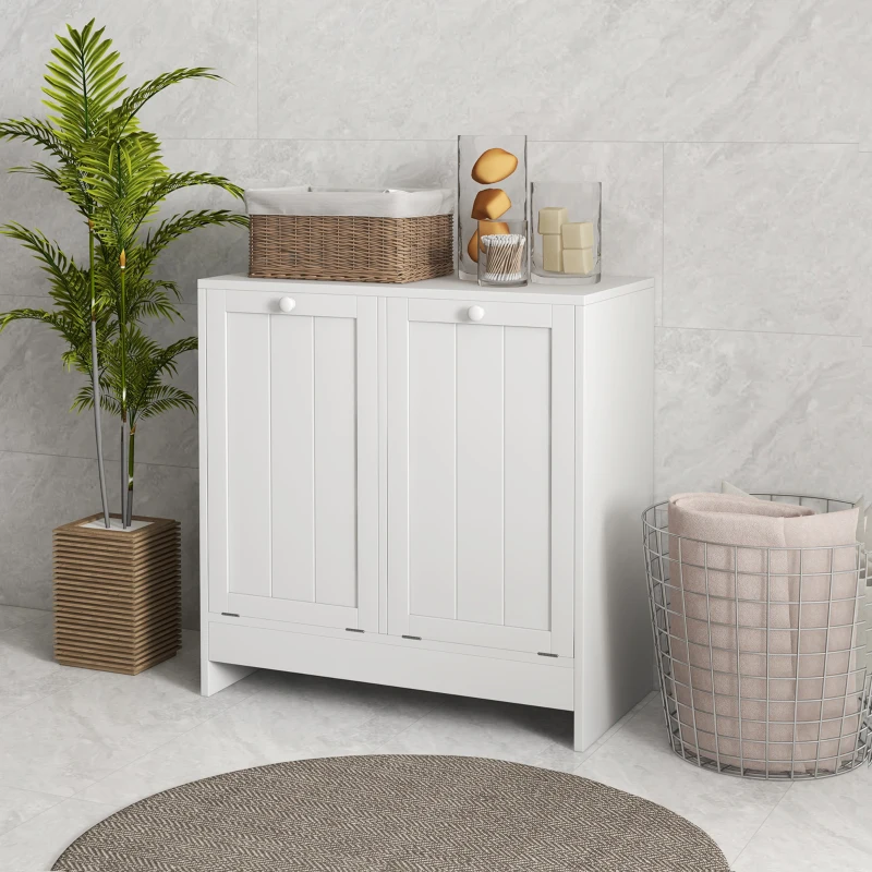 kleankin Meuble salle de bain avec panier à linge, armoire salle de bain en bois avec 2 portes et 2 paniers, 66x33x68cm, blanc