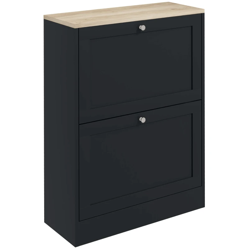 HOMCOM Meuble à Chaussures 12 Paires, Meuble d'Entrée avec 2 Tiroirs Rabattables et Étagères Réglables, 60 x 23,5 x 80cm, Noir
