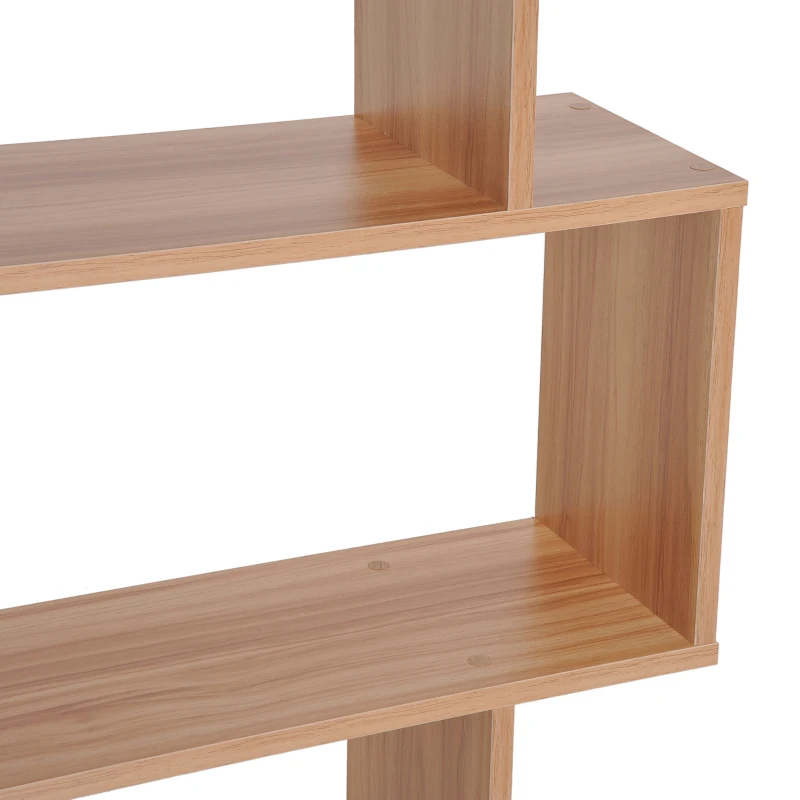 HOMCOM Bookcase, 6 Tier Shelf S Shaped Bookshelf, Storage Unit, Display Shelf for Living Room, Bedroom, Home Office, Plant, Maple