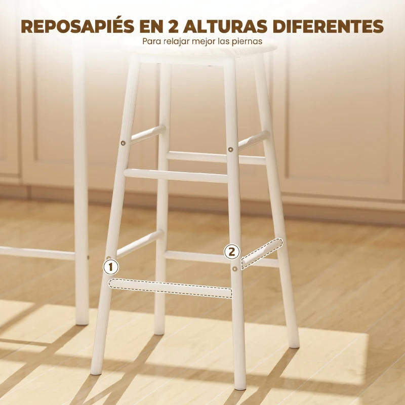 HOMCOM Set de Mesa Alta y 2 Taburetes con Estante de Almacenamiento y Marco de Metal 80x50x90 cm Blanco y Natural