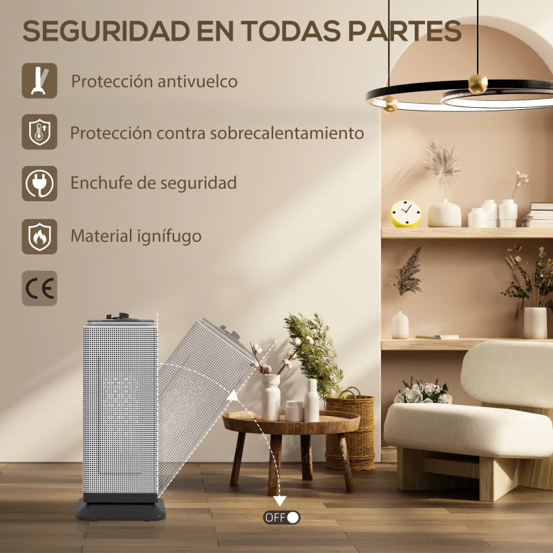HOMCOM Calefactor Cerámico Eléctrico Cerámico 2000 W con Oscilación Termostato Ajustable y 3 Modos 18x15x40,5 cm Negro