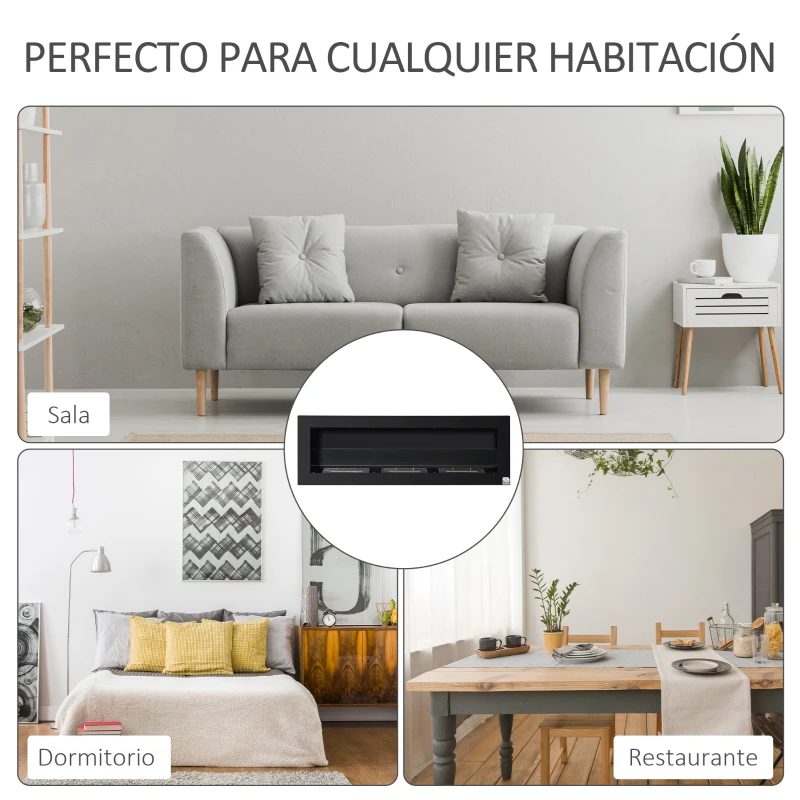 HOMCOM Chimenea de Bioetanol de Pared con Tanque de 1 L Tiempo de Combustión 3H para Interiores 20 m² 120x15x40 cm Negro