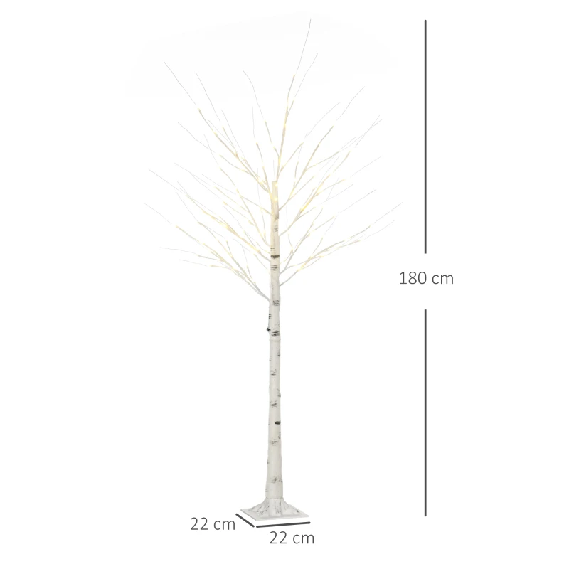 HOMCOM Albero di Natale Bianco con Luci LED e 12 Rami per Interni ed Esterni, in PP e Metallo, 22x22x180 cm