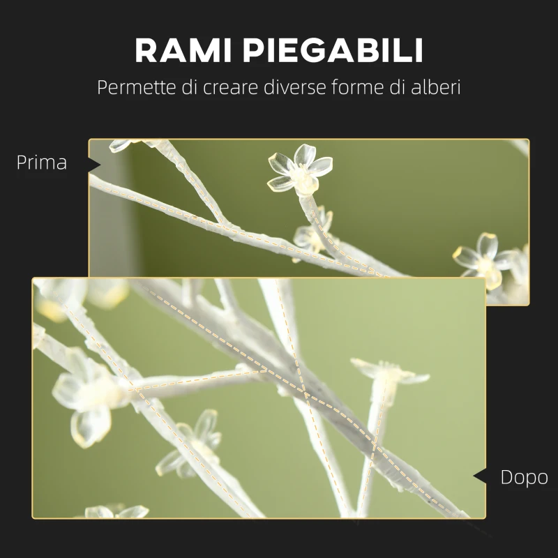 HOMCOM Albero Luminoso di Ciliegio con 180 Luci LED Alto 180 cm e 3 Livelli di Luminosità per Interni ed Esterni, Bianco