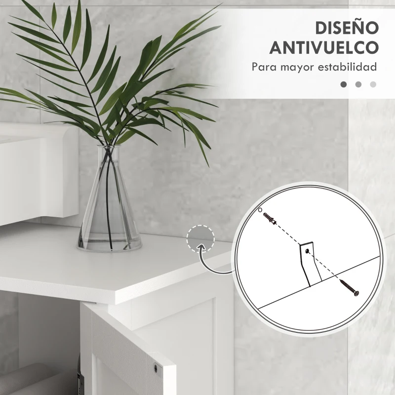 kleankin Mueble Bajo Lavabo de Pie con 2 Puertas y Estantes Ajustables Antivuelco Estilo Moderno 90x30x60 cm Blanco