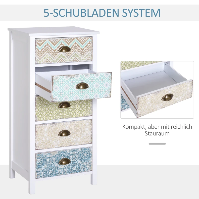 HOMCOM Commode ladekast sideboard, modern design, 5 lades, 46 cm x 34 cm x 97,5 cm, kleurrijk