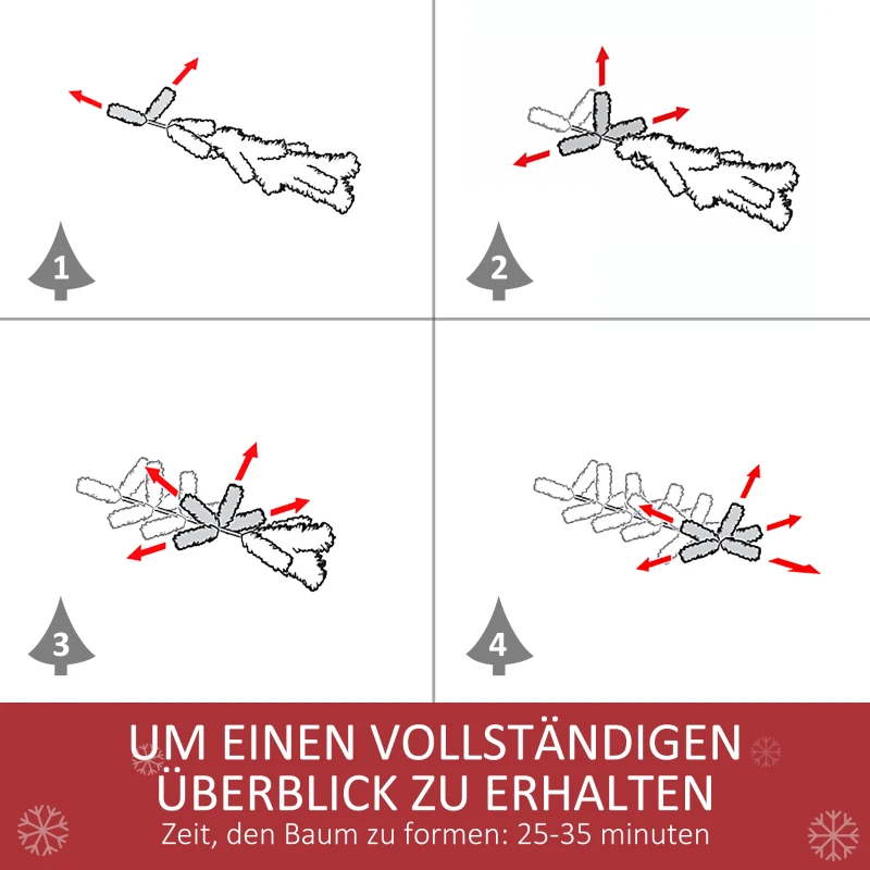 HOMCOM Kunstkerstboom, 800 Takken, 61 Dennenappels, Besneeuwde Punten, Brandvertragend, 180 cm