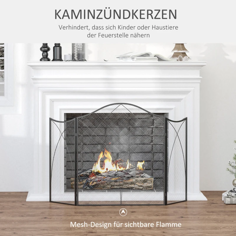 HOMCOM Vonkenbescherming voor haarden, drievoudig opvouwbaar, metalen constructie, coating, 108x2x76 cm, zwart