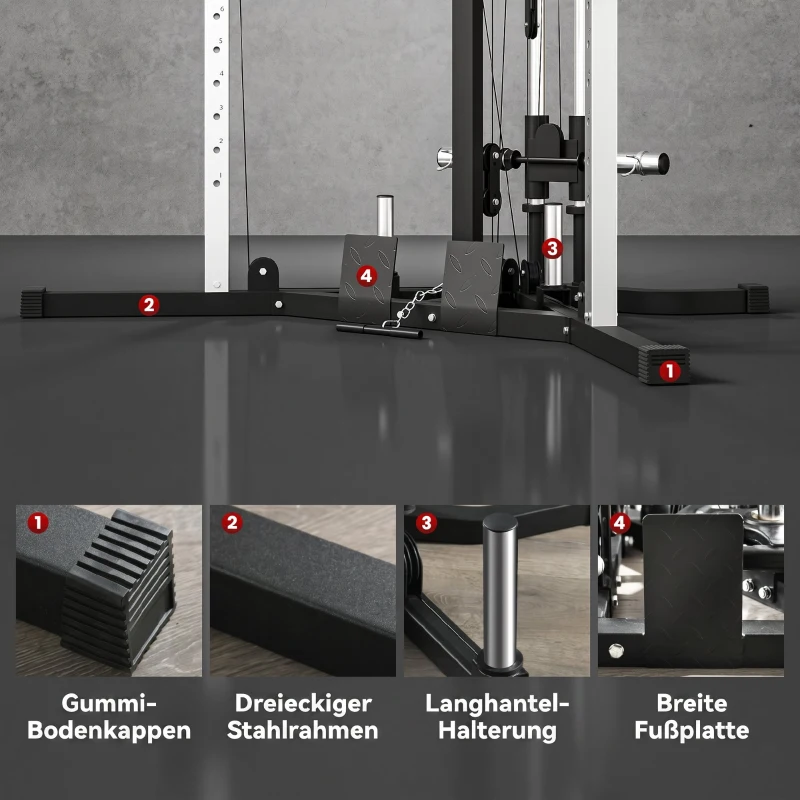 SPORTNOW Kraftstation Fitnessstation mit Latzug, Klimmzugstange Curl-/Ruderstange Griffe, 15-fach verstellbar