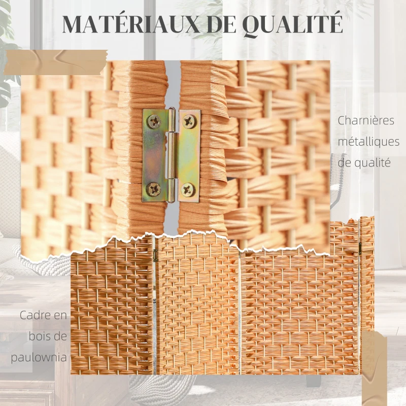 HOMCOM Paravent intérieur en bois 4 panneaux séparateur de pièce pliable pour salon chambre 180 x 180 cm brun clair