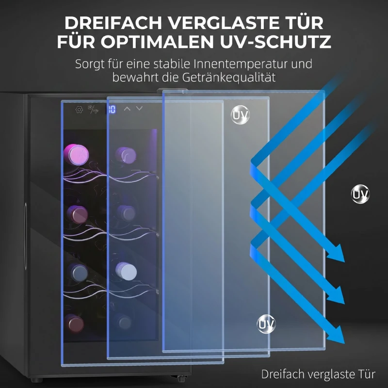 HOMCOM Weinkühlschrank für 8 Flaschen, 21L, Thermoelektrik, verstellbare Regal, LED-Beleuchtung, Schwarz