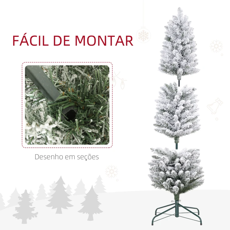 HOMCOM Árvore de Natal 150 cm Árvore de Natal Artificial Nevada com 120 Luzes LED 263 Ramos Verde e Branco