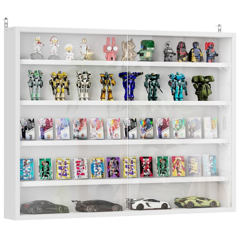 HOMCOM Vitrine murale pour objets de collection 4 étagère réglables en hauteur et 2 portes coulissantes 80 x 9,5 x 60 cm blanc