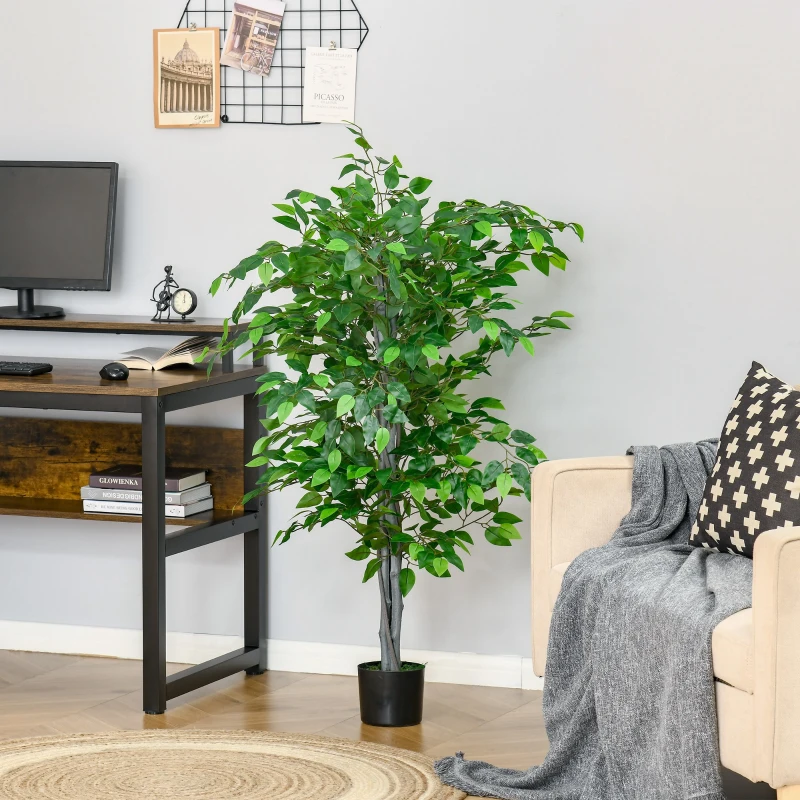 HOMCOM Planta Artificial Ficus 135 cm com Vaso 756 Folhas Planta Artificial Realista para Interior e Exterior Verde