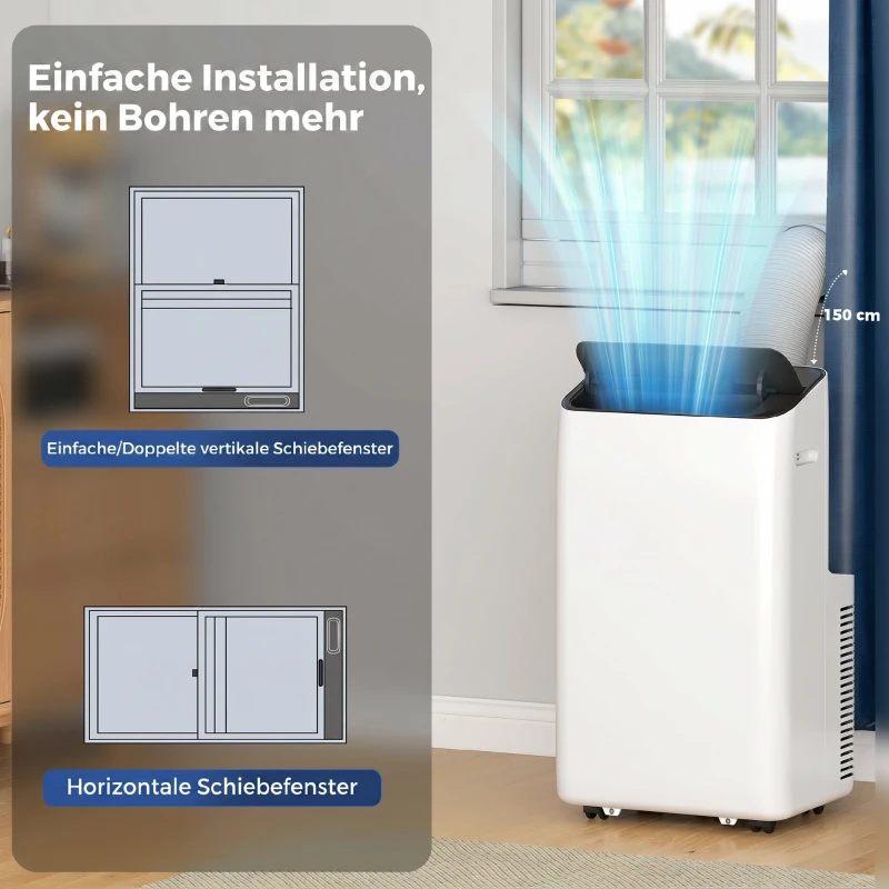 HOMCOM Mobiles Klimagerät 12.000 BTU mit Inverter-Technologie, Klimaanlage mit 60° Schwenkfunktion, 24H-Timer, Fernbedienung
