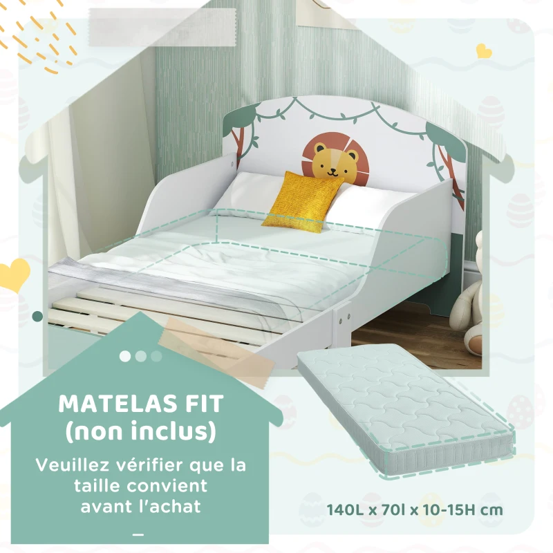 AIYAPLAY Lit enfant 70 x 140 cm, lit pour enfant avec barriere de securite et sommier à lattes, espace de rangement, vert