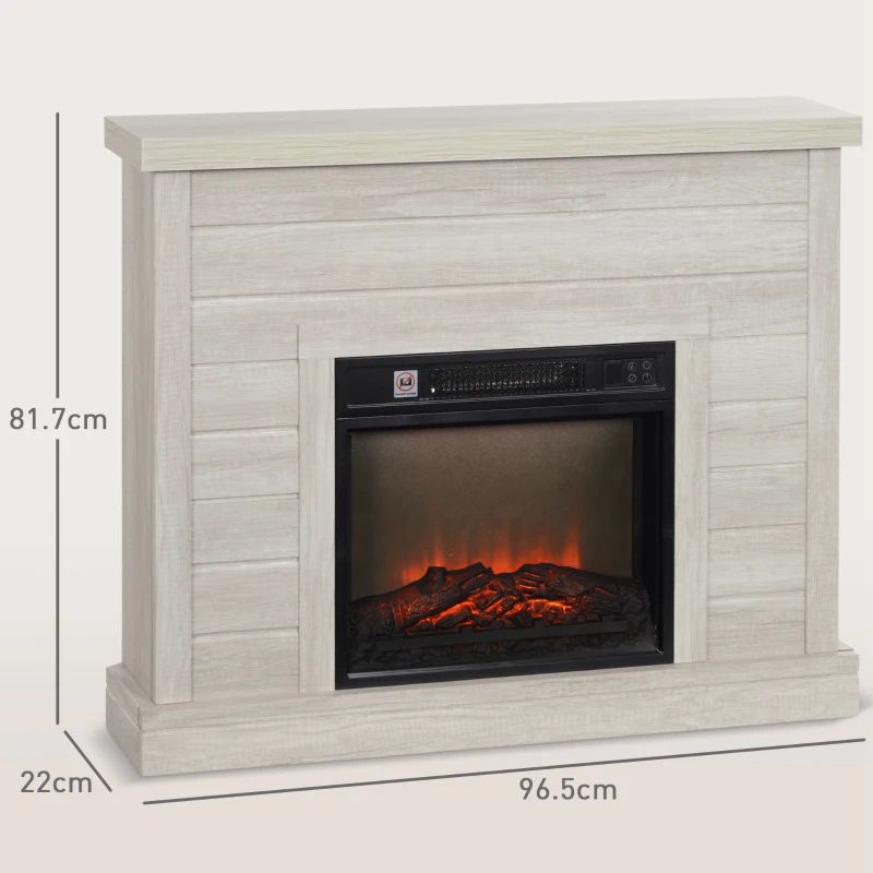 HOMCOM Șemineu Electric 1800W cu Efect de Flacără și Telecomandă, din Lemn, Metal și Sticlă, 96.5x22x81.7 cm, Gri Deschis