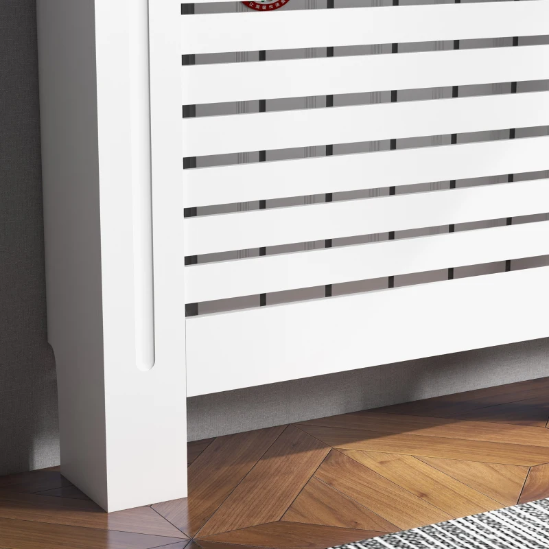 HOMCOM Copritermosifoni a Doghe con Ripiano Portaoggetti, in Legno, 152x19x81 cm, Bianco