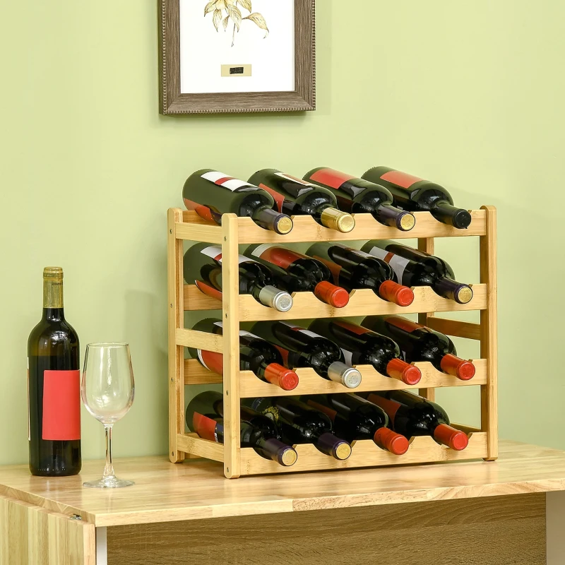 HOMCOM Weinregal aus Bambus für 16  Weinflaschen, 4 Regale, 43 cm x 23,5 cm x 38 cm Natur