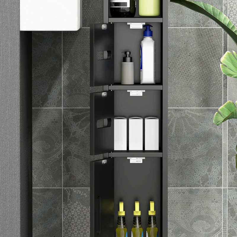 kleankin Meuble colonne de salle de bain armoire toilette haute avec étagères et placards - 15 x 17 x 120 cm noir