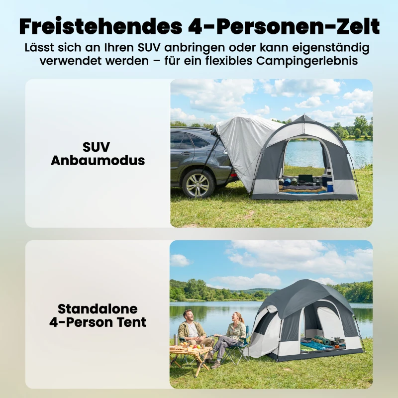 Outsunny Campingzelt für 2-4 Personen wasserdicht Familienzelt mit 3 Türen abnehmbar Regendach Bodenplane Tragetasche Dunkelblau