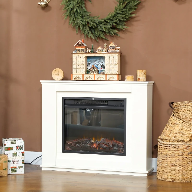 HOMCOM Șemineu Electric cu Flacără în 12 Culori și 5 Niveluri de Luminozitate, cu Telecomandă și Timer, 98x25x80 cm, Alb și Negru