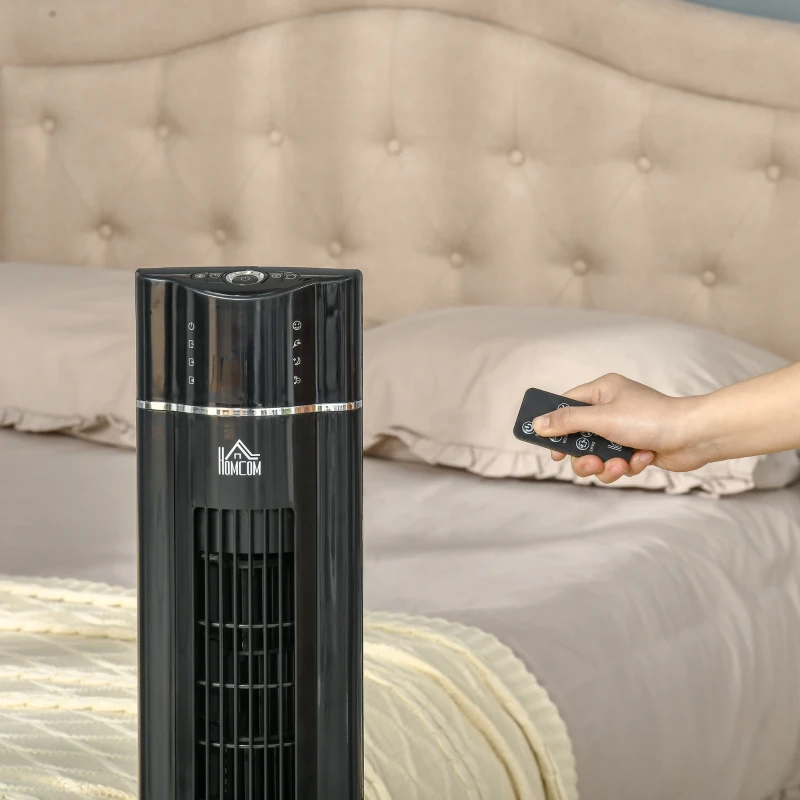HOMCOM Anion Tower Fan for Bedroom, 42 inch, 6 m/s Powerful Velocity, Standing Floor Fan with 60° Oscillating, 3 Modes, 3 Speeds, 8 Hour Timer, LED Display, Remote Control, Black