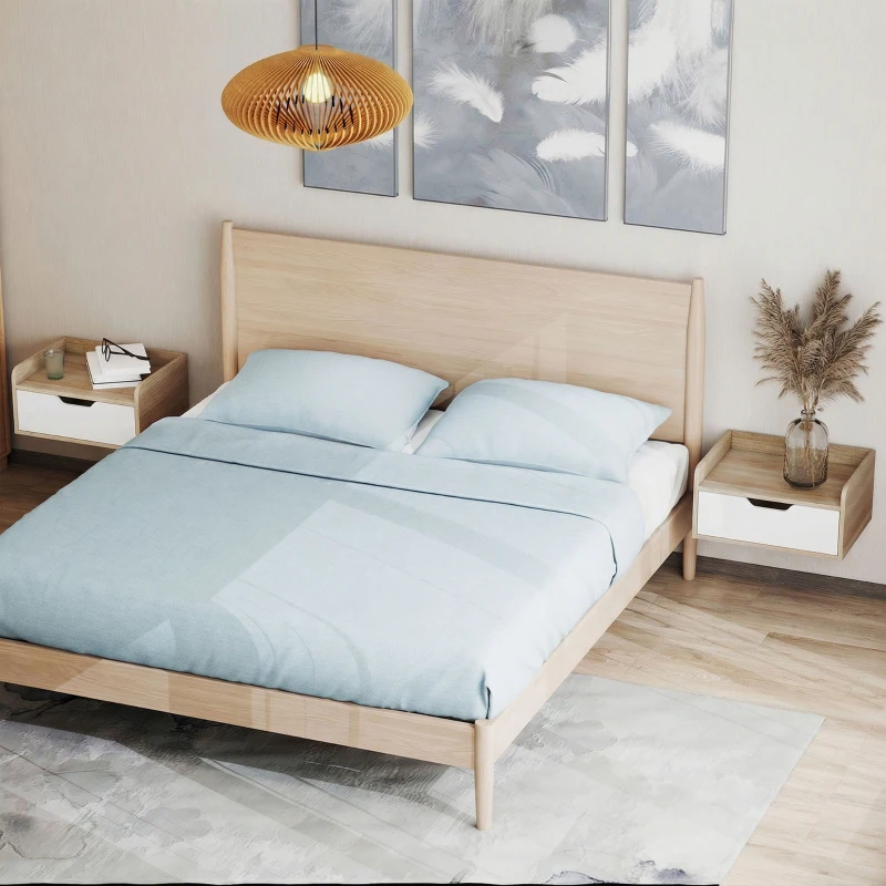 HOMCOM Lot de 2 tables de chevet murales, tables de nuit avec tiroir et plateau à rebords surélevés, 40x30x19,5cm, bois naturel