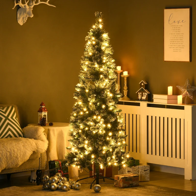HOMCOM Árbol de Navidad Artificial 180 cm con 240 Luces LED y 618 Ramas Árbol con Soporte de Acero Ø68x180 cm Verde