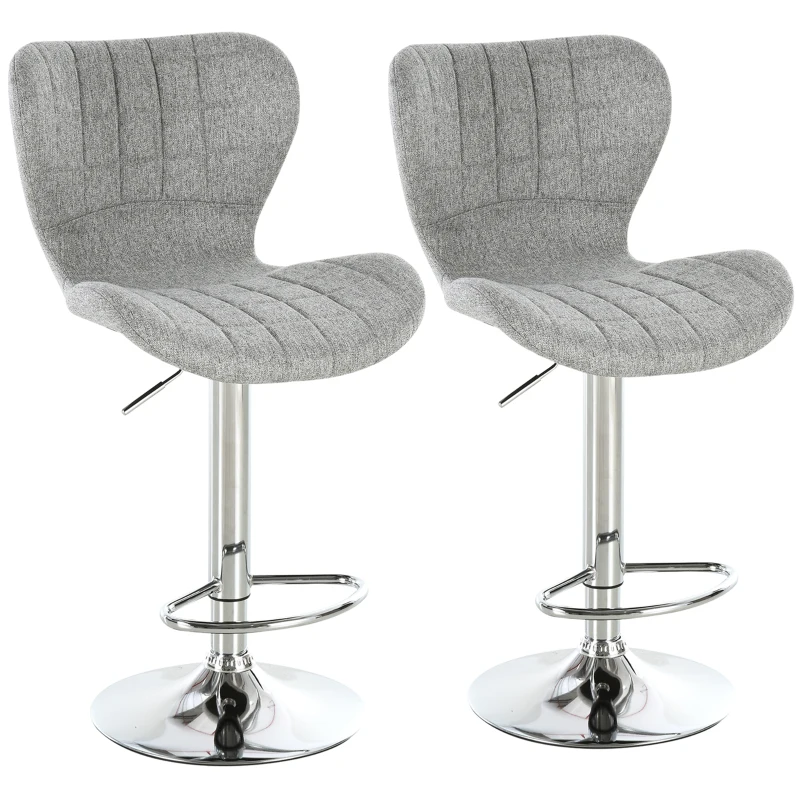 HOMCOM Set 2 scaune de bar rotative cu înălțime reglabilă, suport pentru picioare și spătar din material textil, gri(m-11)