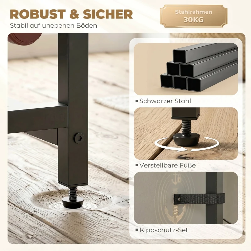 HOMCOM Weinbar-Schrank mit Schublade, Industrieller Barschrank, Weinregal für 12 Flaschen, Glashalter, Rustikal Braun