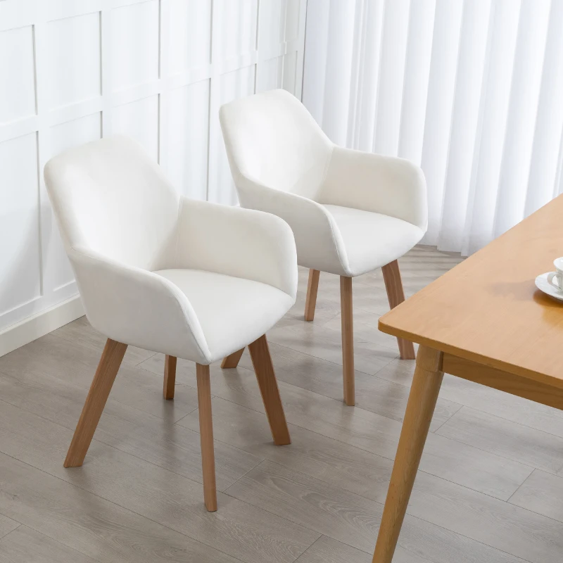 HOMCOM Conjunto de 2 Cadeiras de Jantar Modernas Estofadas em Veludo com Pernas de Madeira 54x57x80 cm Creme