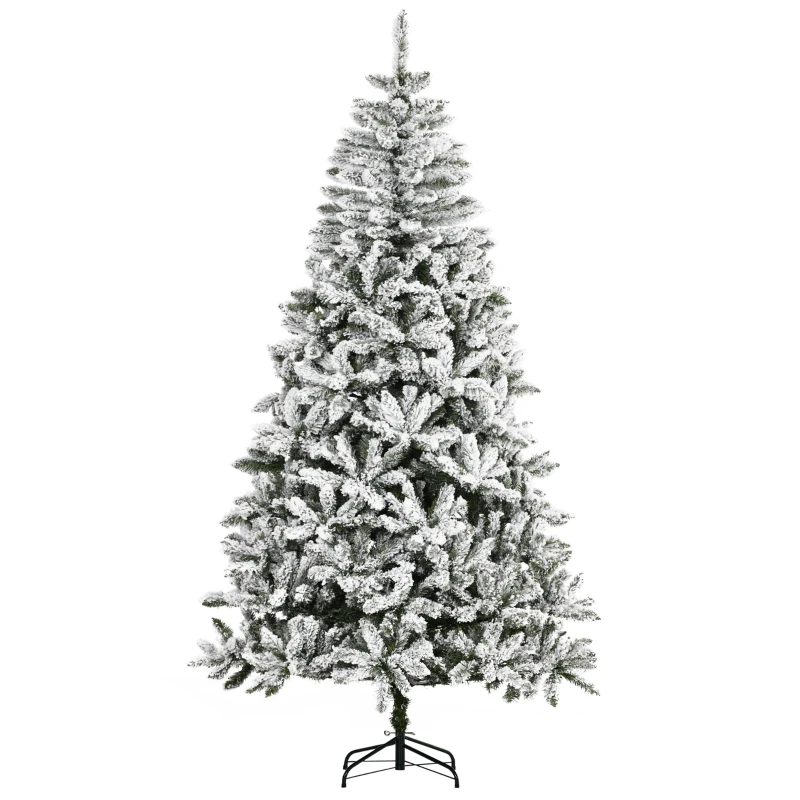 HOMCOM Árvore de Natal Artificial 225 cm com Neve Ignífugo com 1300 Ramos Folhas de PVC Base Dobrável Verde